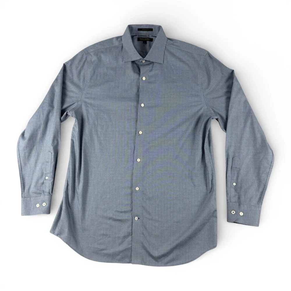 Banana‎ Republic Shirt Mens L Standard Fit Button Down Blue Micro Houndstooth